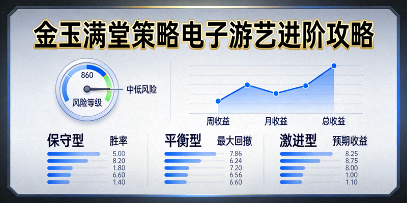 金玉满堂策略电子游艺进阶攻略封面图：展示风险管理仪表盘、资金曲线图与不同投注策略的对比分析